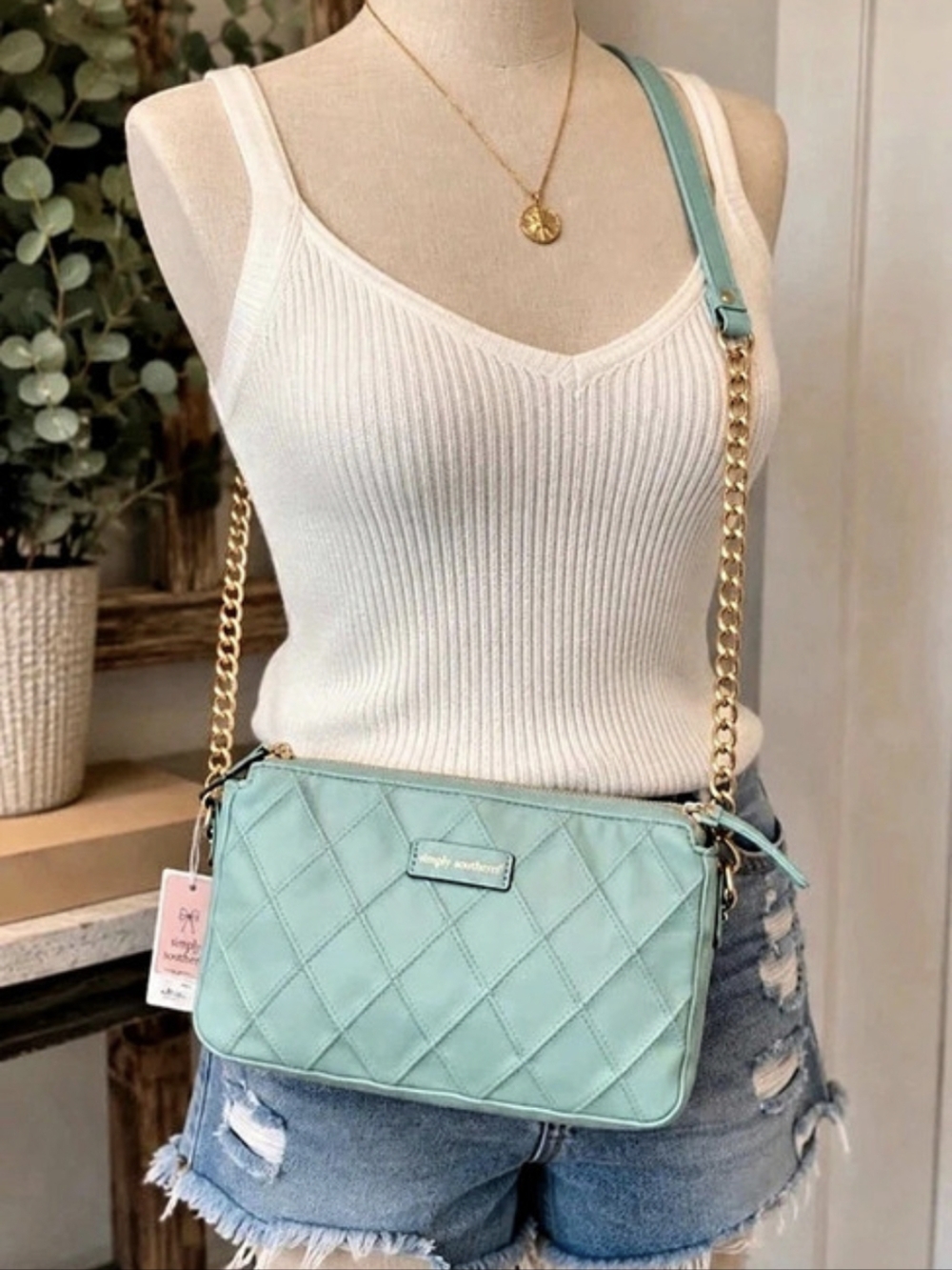 Simply Southern Quilted Crossbody Bag in Green